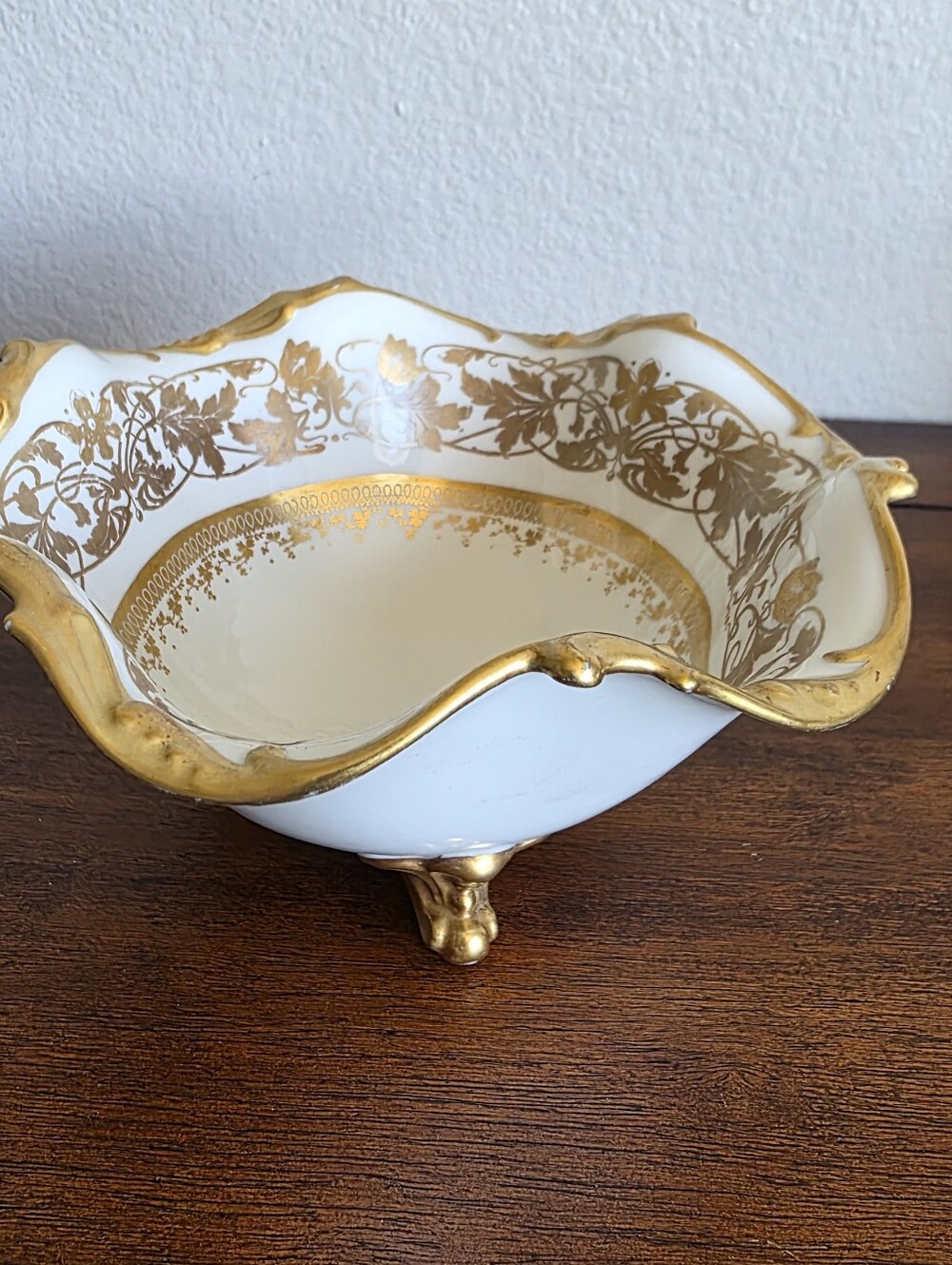 Antique J Pouyat Limoges Gold Footed Bowl Heavy Gold Gilt Porcelain France 6.5"